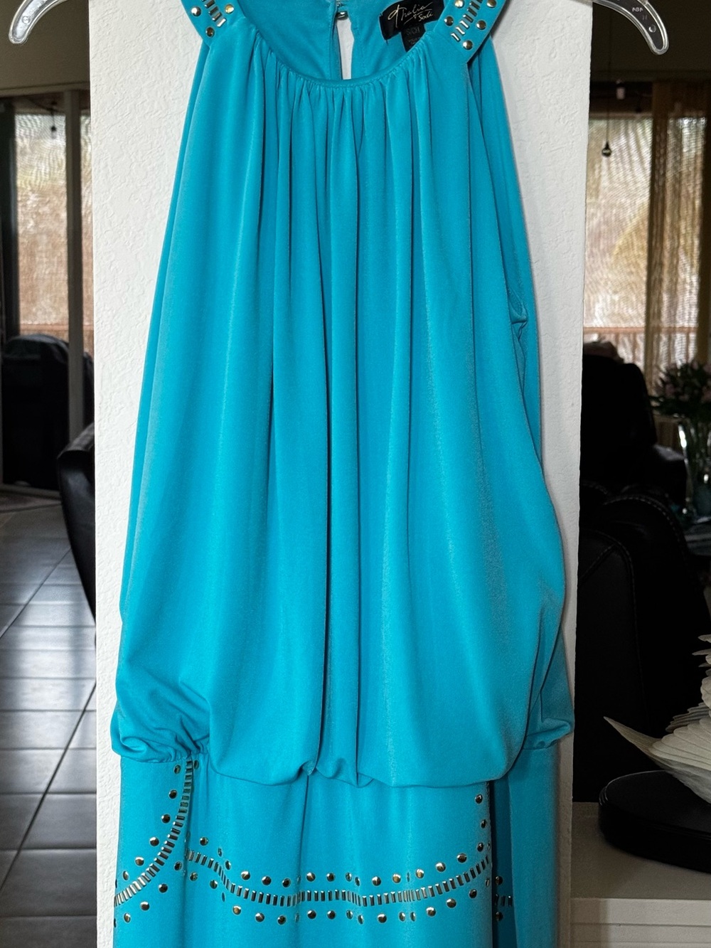Thalia Sodi Turquoise Party Sleeveless Dress with Studded Detail Size S